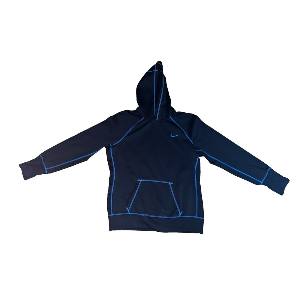 Nike Youth Sz L Unisex‎ Hoodie Sweatshirt Navy Turquoise Youth Thermal Fit